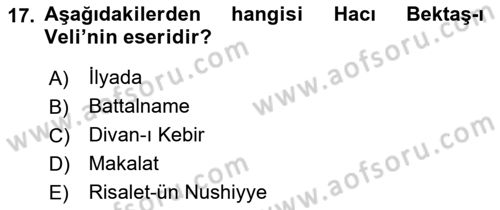 Kültür Tarihi Dersi 2021 - 2022 Yılı (Final) Dönem Sonu Sınav Soruları 17. Soru