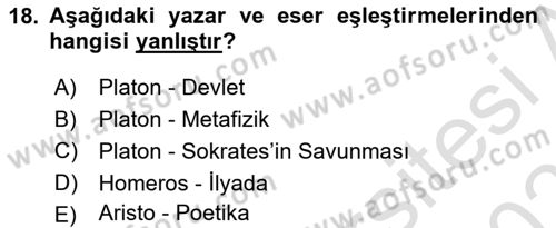 Kültür Tarihi Dersi 2021 - 2022 Yılı (Final) Dönem Sonu Sınav Soruları 18. Soru