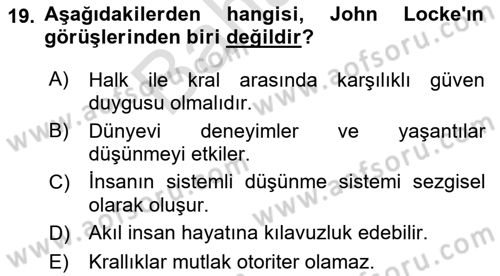 Kültür Tarihi Dersi 2021 - 2022 Yılı (Final) Dönem Sonu Sınav Soruları 19. Soru