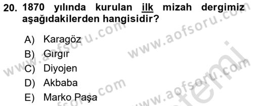 Kültür Tarihi Dersi 2021 - 2022 Yılı (Final) Dönem Sonu Sınav Soruları 20. Soru