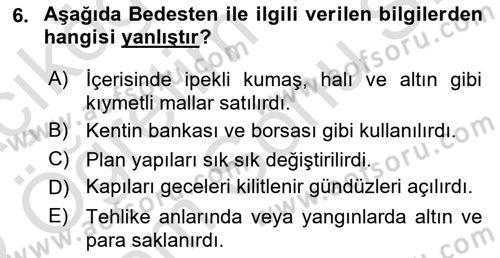Kültür Tarihi Dersi 2021 - 2022 Yılı (Final) Dönem Sonu Sınav Soruları 6. Soru