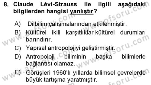 Kültür Tarihi Dersi 2021 - 2022 Yılı (Final) Dönem Sonu Sınav Soruları 8. Soru