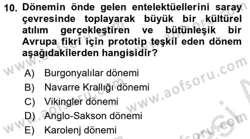 Kültür Tarihi Dersi 2021 - 2022 Yılı Yaz Okulu Sınav Soruları 10. Soru