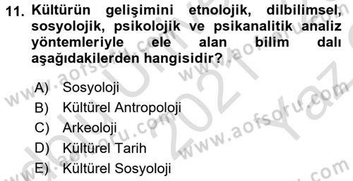 Kültür Tarihi Dersi 2021 - 2022 Yılı Yaz Okulu Sınav Soruları 11. Soru