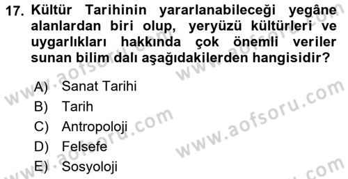 Kültür Tarihi Dersi 2021 - 2022 Yılı Yaz Okulu Sınav Soruları 17. Soru