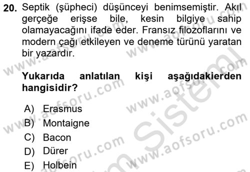 Kültür Tarihi Dersi 2021 - 2022 Yılı Yaz Okulu Sınav Soruları 20. Soru