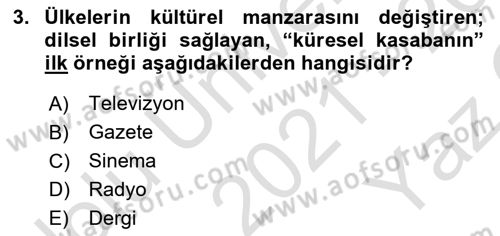 Kültür Tarihi Dersi 2021 - 2022 Yılı Yaz Okulu Sınav Soruları 3. Soru