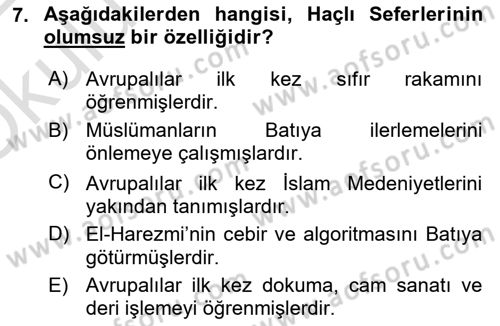 Kültür Tarihi Dersi 2021 - 2022 Yılı Yaz Okulu Sınav Soruları 7. Soru