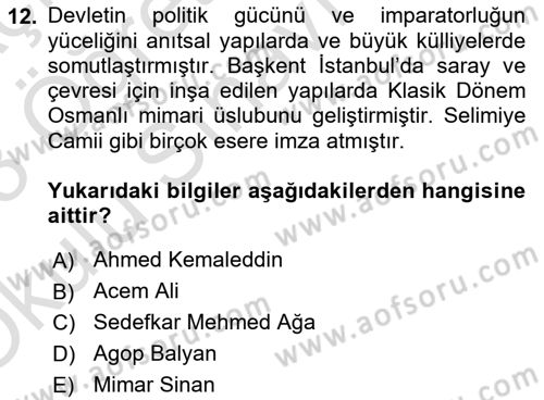 Kültür Tarihi Dersi 2022 - 2023 Yılı Yaz Okulu Sınav Soruları 12. Soru