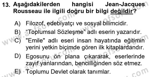 Kültür Tarihi Dersi 2022 - 2023 Yılı Yaz Okulu Sınav Soruları 13. Soru