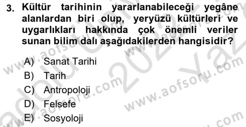 Kültür Tarihi Dersi 2022 - 2023 Yılı Yaz Okulu Sınav Soruları 3. Soru