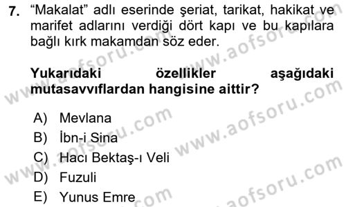 Kültür Tarihi Dersi 2022 - 2023 Yılı Yaz Okulu Sınav Soruları 7. Soru