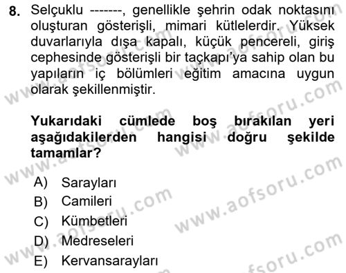 Kültür Tarihi Dersi 2022 - 2023 Yılı Yaz Okulu Sınav Soruları 8. Soru