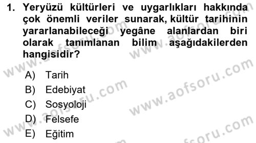 Kültür Tarihi Dersi 2023 - 2024 Yılı (Vize) Ara Sınavı 1. Soru