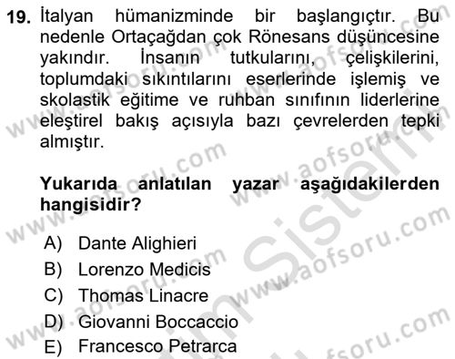 Kültür Tarihi Dersi 2023 - 2024 Yılı (Vize) Ara Sınavı 19. Soru