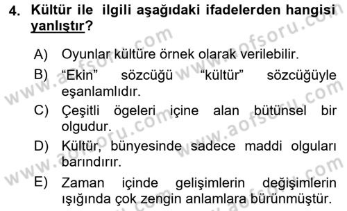 Kültür Tarihi Dersi 2023 - 2024 Yılı (Vize) Ara Sınavı 4. Soru