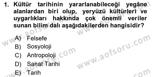 Kültür Tarihi Dersi 2023 - 2024 Yılı (Final) Dönem Sonu Sınav Soruları 1. Soru