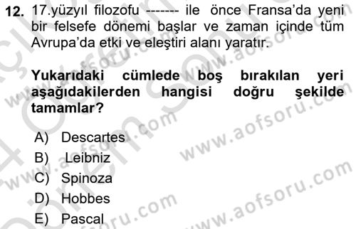 Kültür Tarihi Dersi 2023 - 2024 Yılı (Final) Dönem Sonu Sınav Soruları 12. Soru