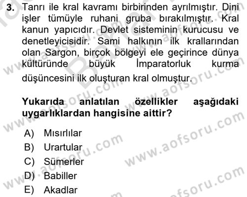 Kültür Tarihi Dersi 2023 - 2024 Yılı (Final) Dönem Sonu Sınav Soruları 3. Soru