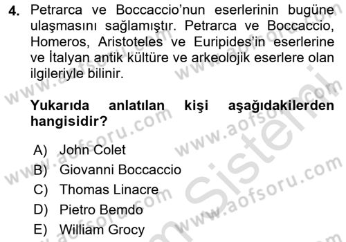 Kültür Tarihi Dersi 2023 - 2024 Yılı (Final) Dönem Sonu Sınav Soruları 4. Soru