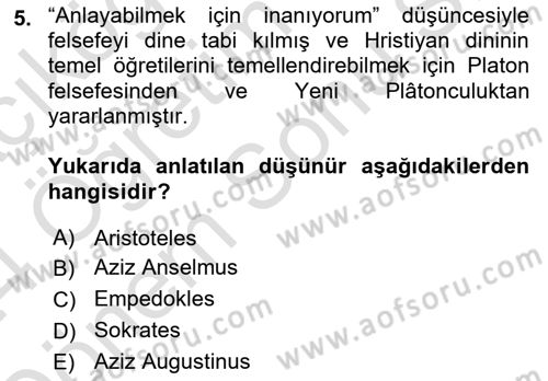 Kültür Tarihi Dersi 2023 - 2024 Yılı (Final) Dönem Sonu Sınav Soruları 5. Soru