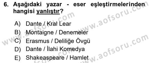 Kültür Tarihi Dersi 2023 - 2024 Yılı (Final) Dönem Sonu Sınav Soruları 6. Soru