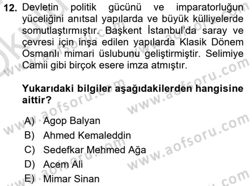 Kültür Tarihi Dersi 2023 - 2024 Yılı Yaz Okulu Sınav Soruları 12. Soru