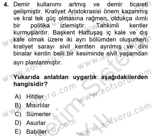 Kültür Tarihi Dersi 2023 - 2024 Yılı Yaz Okulu Sınav Soruları 4. Soru