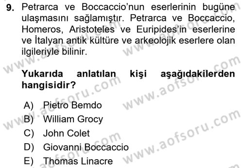 Kültür Tarihi Dersi 2023 - 2024 Yılı Yaz Okulu Sınav Soruları 9. Soru