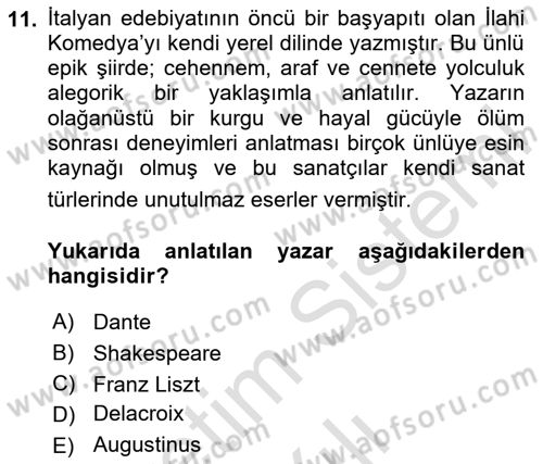 Kültür Tarihi Dersi 2024 - 2025 Yılı (Vize) Ara Sınav Soruları 11. Soru