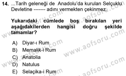 Kültür Tarihi Dersi 2024 - 2025 Yılı (Vize) Ara Sınav Soruları 14. Soru