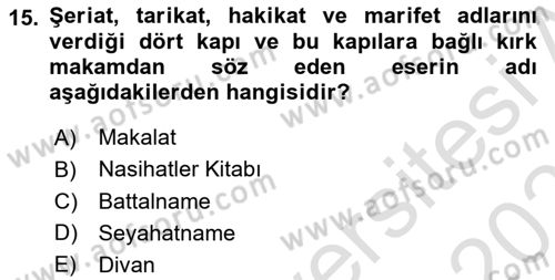 Kültür Tarihi Dersi 2024 - 2025 Yılı (Vize) Ara Sınav Soruları 15. Soru