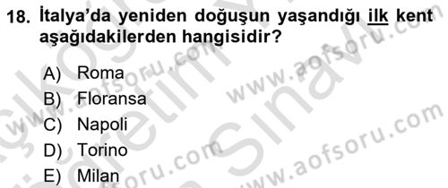 Kültür Tarihi Dersi 2024 - 2025 Yılı (Vize) Ara Sınav Soruları 18. Soru