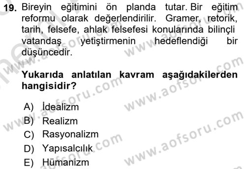 Kültür Tarihi Dersi 2024 - 2025 Yılı (Vize) Ara Sınav Soruları 19. Soru