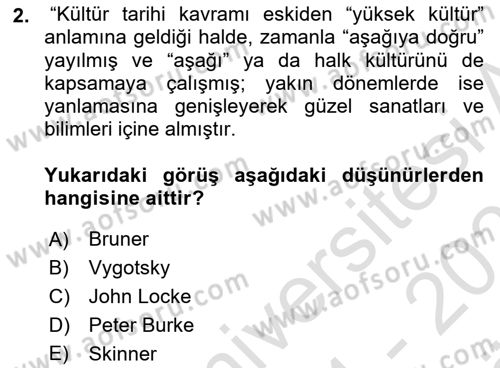 Kültür Tarihi Dersi 2024 - 2025 Yılı (Vize) Ara Sınav Soruları 2. Soru