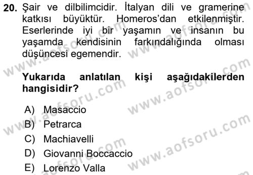 Kültür Tarihi Dersi 2024 - 2025 Yılı (Vize) Ara Sınav Soruları 20. Soru