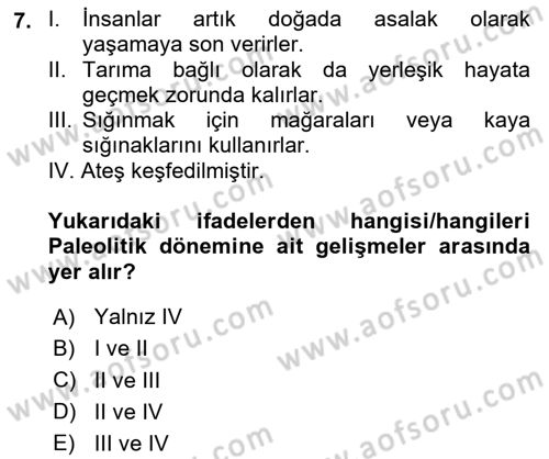 Kültür Tarihi Dersi 2024 - 2025 Yılı (Vize) Ara Sınav Soruları 7. Soru