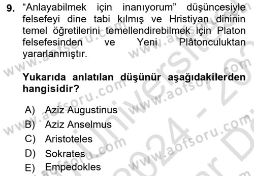 Kültür Tarihi Dersi 2024 - 2025 Yılı (Vize) Ara Sınav Soruları 9. Soru