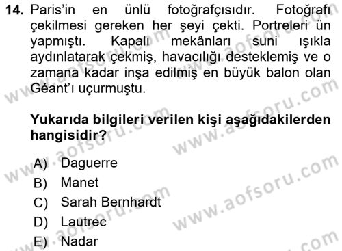 Kültür Tarihi Dersi 2024 - 2025 Yılı (Final) Dönem Sonu Sınav Soruları 14. Soru