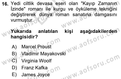 Kültür Tarihi Dersi 2024 - 2025 Yılı (Final) Dönem Sonu Sınav Soruları 16. Soru