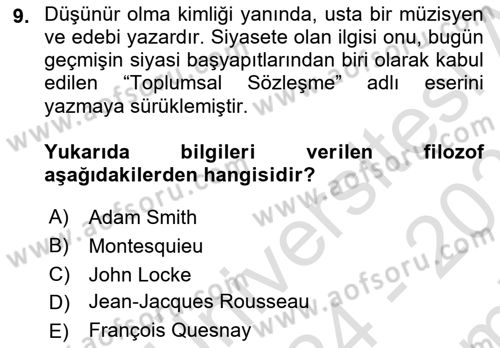 Kültür Tarihi Dersi 2024 - 2025 Yılı (Final) Dönem Sonu Sınav Soruları 9. Soru