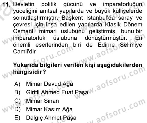 Kültür Tarihi Dersi 2024 - 2025 Yılı Yaz Okulu Sınav Soruları 11. Soru