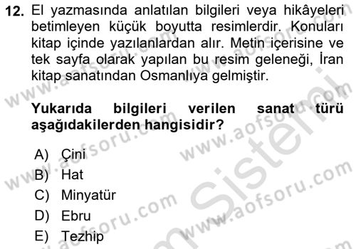 Kültür Tarihi Dersi 2024 - 2025 Yılı Yaz Okulu Sınav Soruları 12. Soru