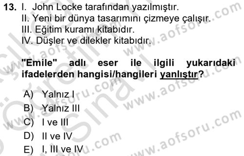 Kültür Tarihi Dersi 2024 - 2025 Yılı Yaz Okulu Sınav Soruları 13. Soru