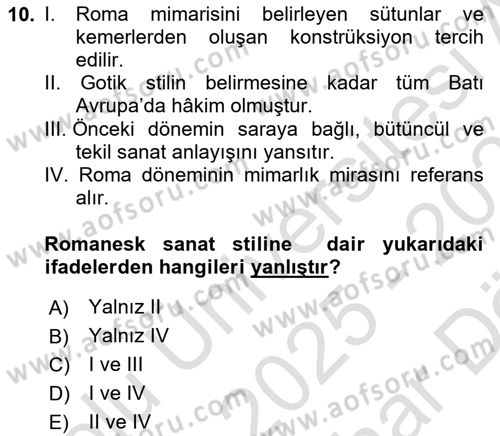 Kültür Tarihi Dersi 2025 - 2026 Yılı (Vize) Ara Sınav Soruları 10. Soru