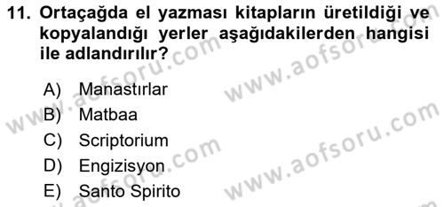 Kültür Tarihi Dersi 2025 - 2026 Yılı (Vize) Ara Sınav Soruları 11. Soru