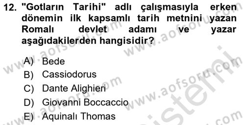 Kültür Tarihi Dersi 2025 - 2026 Yılı (Vize) Ara Sınav Soruları 12. Soru