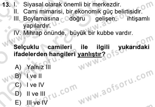 Kültür Tarihi Dersi 2025 - 2026 Yılı (Vize) Ara Sınav Soruları 13. Soru