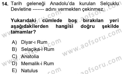Kültür Tarihi Dersi 2025 - 2026 Yılı (Vize) Ara Sınav Soruları 14. Soru