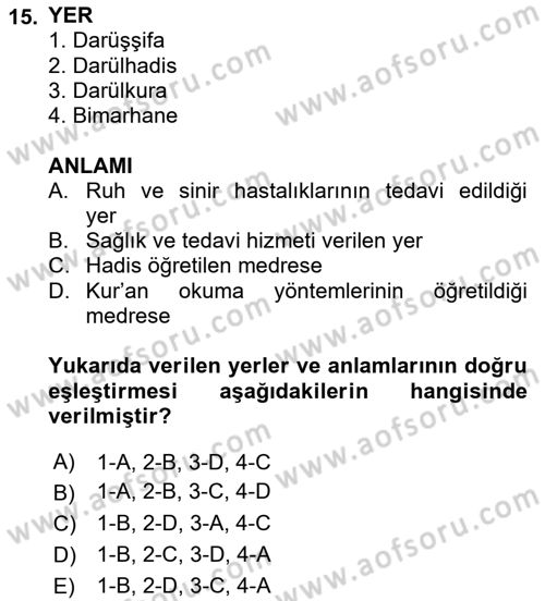 Kültür Tarihi Dersi 2025 - 2026 Yılı (Vize) Ara Sınav Soruları 15. Soru